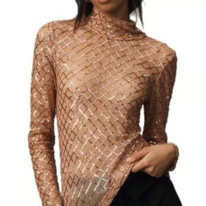 Anthropologie Pilcro Turtleneck Sequins Top Size Small